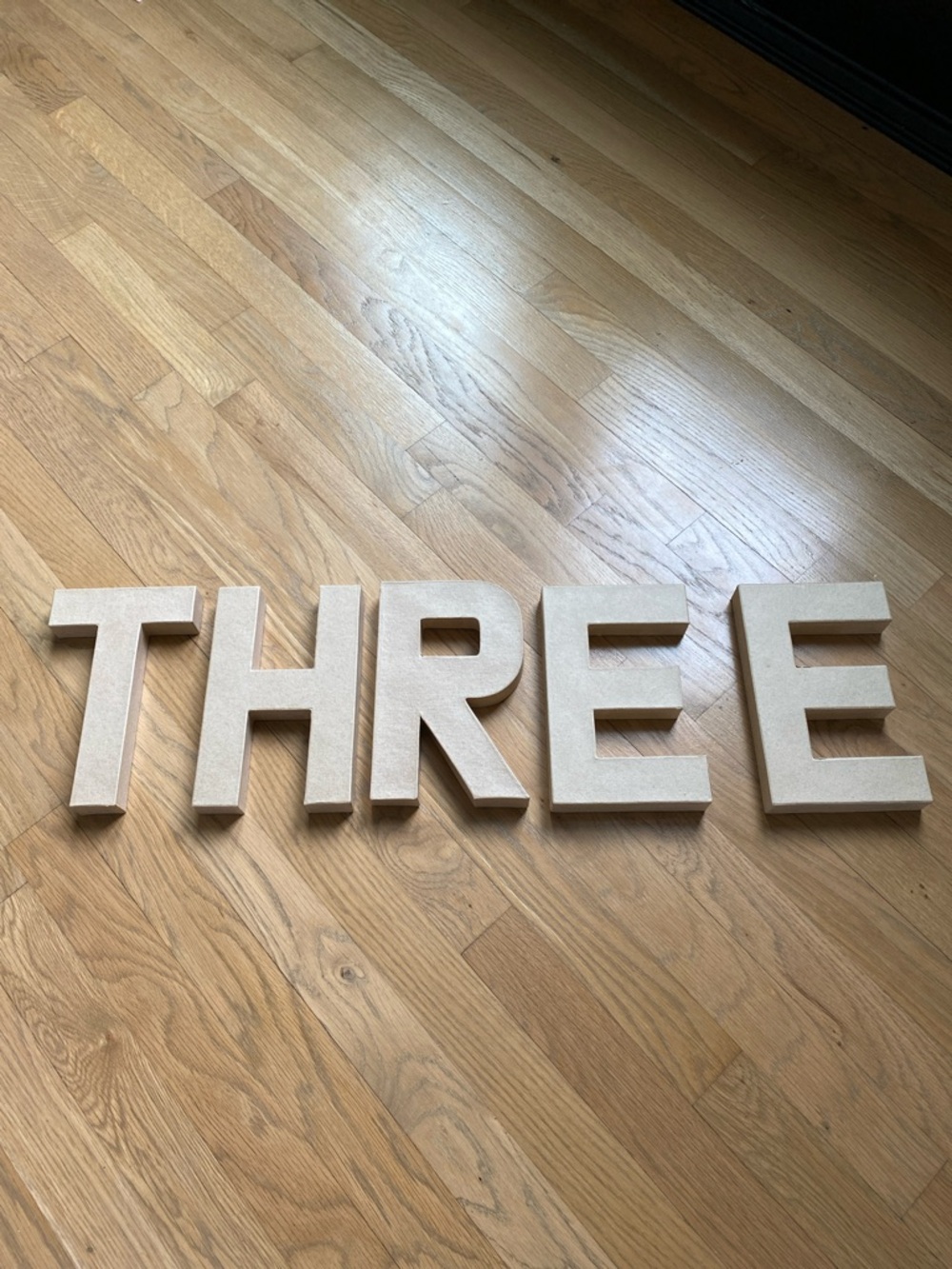 Large Decorative 3rd Birthday'THREE' Block Letters in Natural Beige
